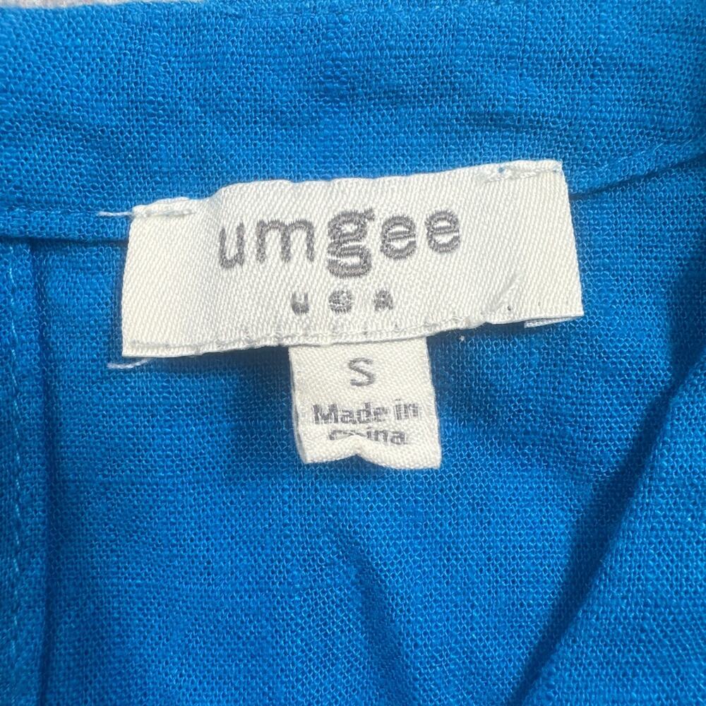 Umgee Blue Linen Blend Tiered Ruffle Romper V-Neck Drawstring A0244 Womens Small - Picture 5 of 16